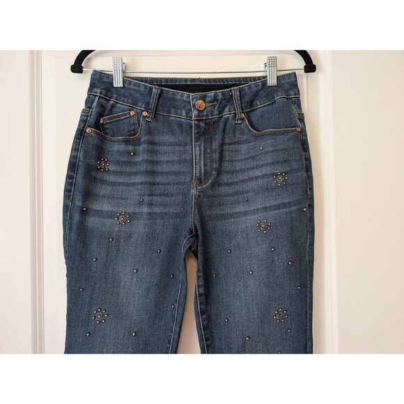 Chico's Dark Blue Denim Gray Beaded Y2K Midrise Ankle Jeans Women's Size 4R - Picture 2 of 12